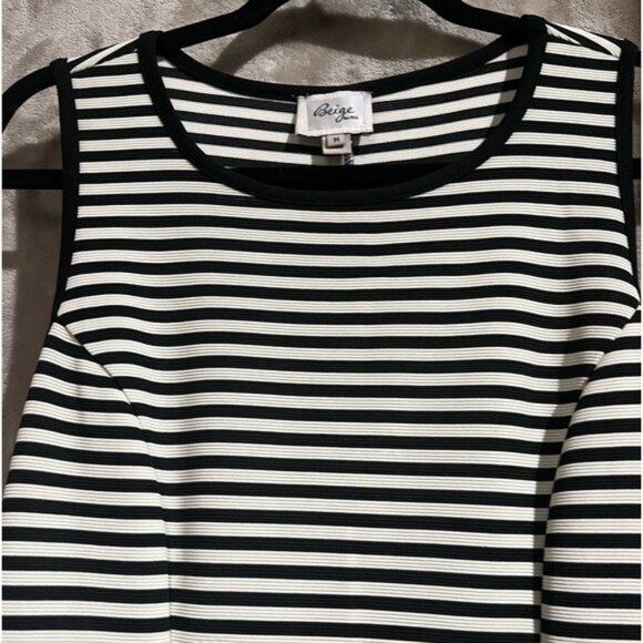 Beige by ECI Black White Striped Sleeveless Fit Flare Horizontal Diagonal Dress - Picture 7 of 12